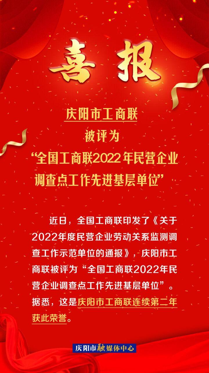 【微海報】喜報！慶陽市工商聯獲評“全國工商聯2022年民營企業調查點工作先進基層單位”